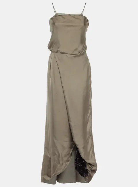 Emporio Armani Grey Silk Floral Applique Detail Maxi Dress S