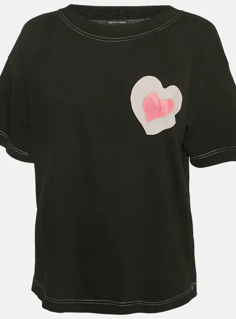Emporio Armani Black Heart Print Cotton Round Neck T-Shirt L