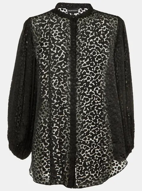 Emporio Armani Black Devore Pleated Sleeve Top XL