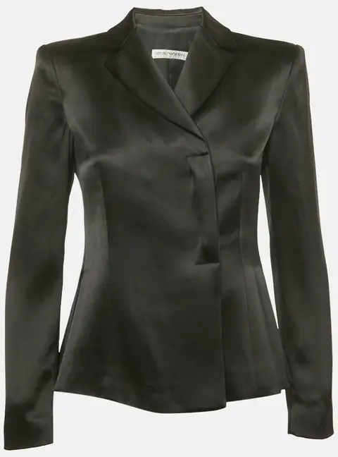 Emporio Armani Black Satin Crossover Blazer M
