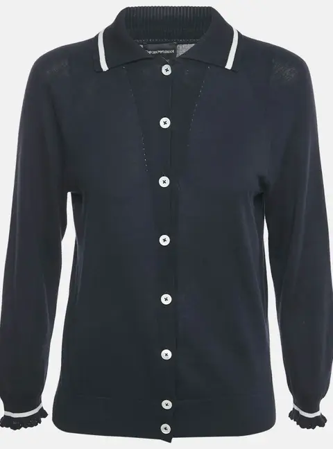 Emporio Armani Navy Navy Cotton Knit Buttoned Top M