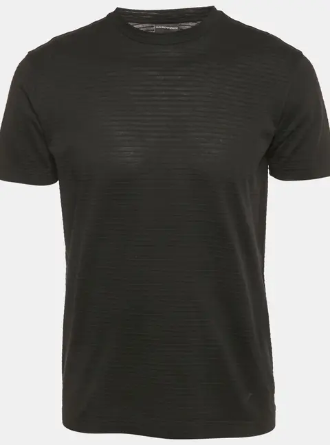 Emporio Armani Black Stripe Knit Short Sleeve T-Shirt S