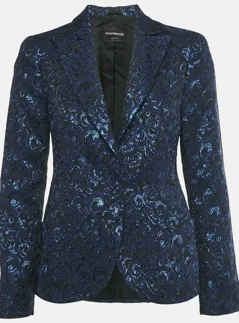 Emporio Armani Navy Blue /Black Jacquard Single Breasted Blazer M
