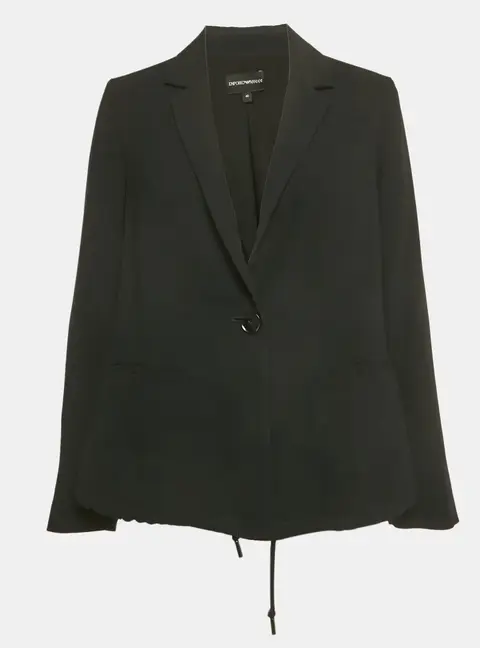 Emporio Armani Black Crepe Elasticated Waist Detail Blazer S