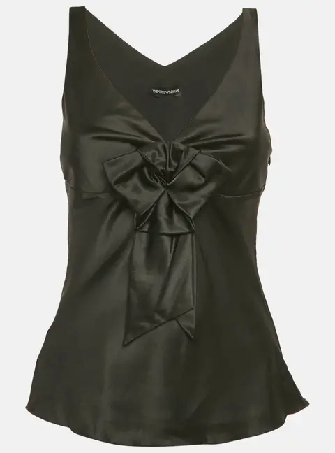 Emporio Armani Black Silk Bow Detail Top S