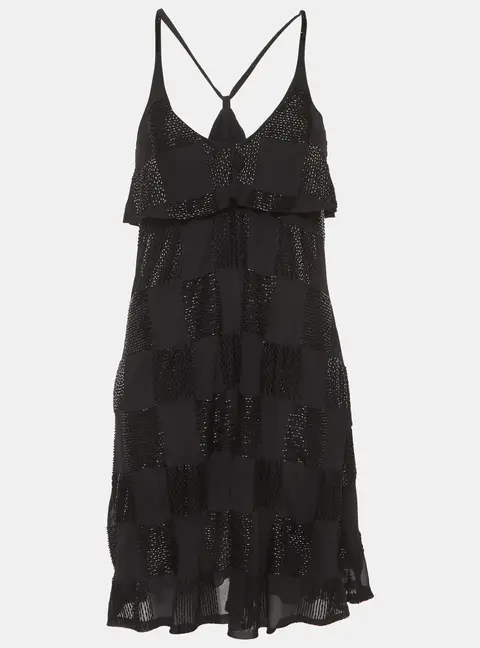 Emporio Armani Black Sequin Crepe Flared Mini Dress L