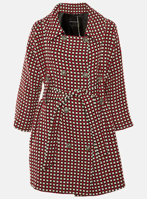 Emporio Armani Multicolor Patterned Cotton Blend Belted Overcoat M