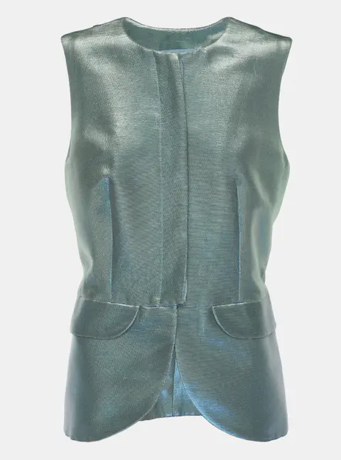 Emporio Armani Metallic Green Lurex Sleeveless Blazer L