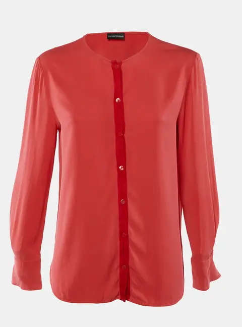 Emporio Armani Coral Red Crepe Button Front Top M