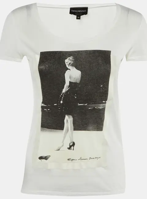 Emporio Armani White Backstage Print Cotton Crew Neck T-Shirt S