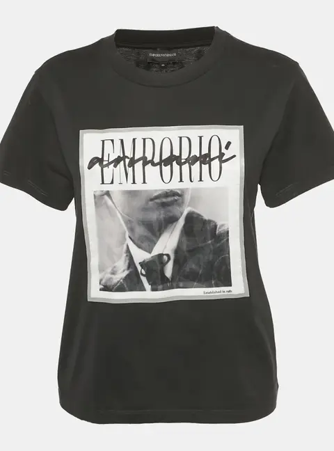 Emporio Armani Black Printed Jersey Crewneck T-Shirt L