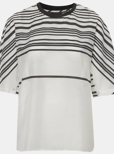 Emporio Armani White & Black Striped Voile Oversized T-Shirt XL