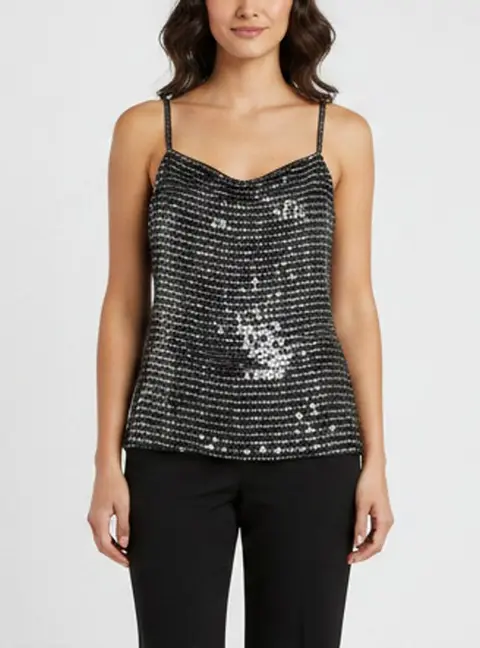 Emporio Armani Vintage Black Sequins Embellished Silk Tank Top M