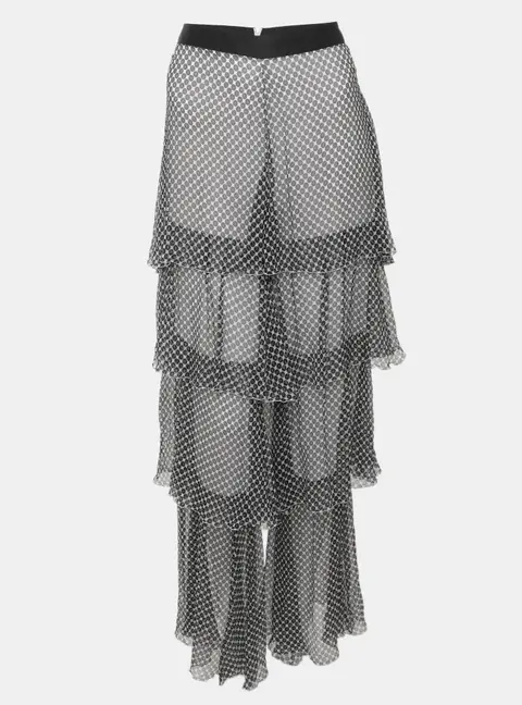Emporio Armani White & Black Dot Silk Sheer Layered Pants S