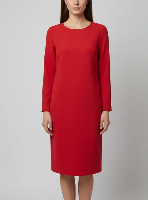 Emporio Armani Red Crepe Long Sleeve Shift Midi Dress M