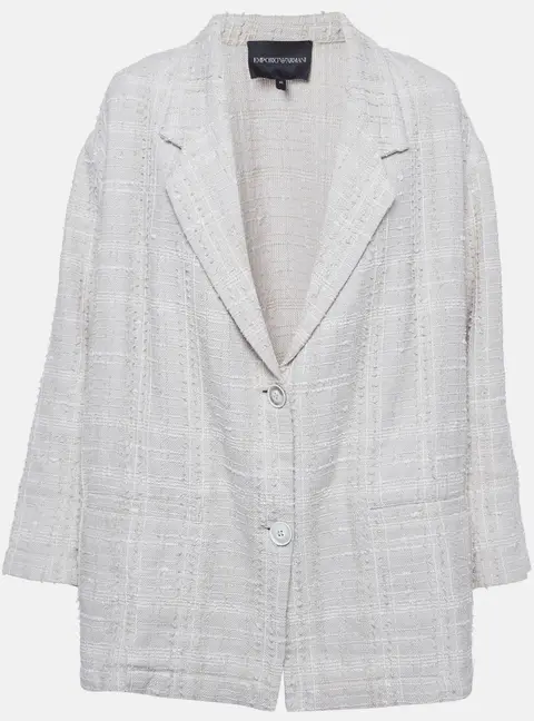 Emporio Armani Beige Tweed Single Breasted Oversized Blazer S