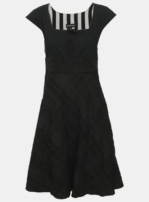 Emporio Armani Multicolor Cotton Blend Checkered Patterned Midi Dress M