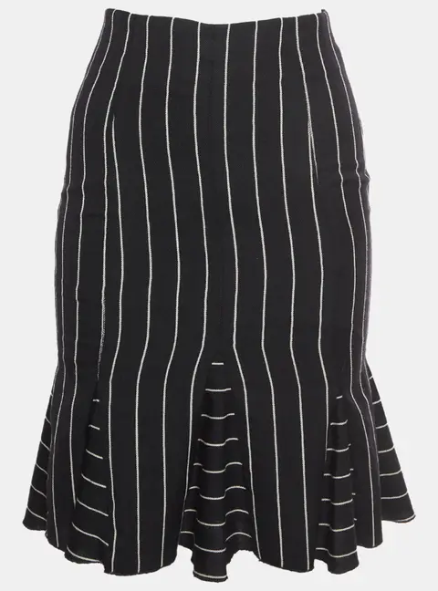 Emporio Armani Black Stripe Wool Godet Mini Skirt S