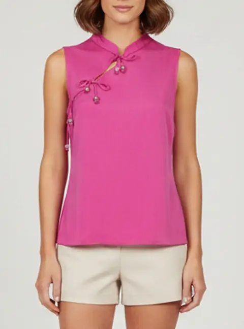 Emporio Armani Pink Jersey Sleeveless Mock Neck Knot Top L