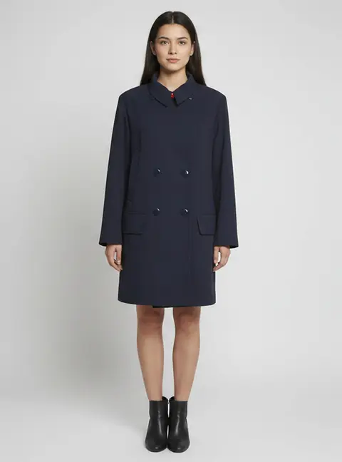Emporio Armani Navy Blue Crepe Double Breasted Mid Length Coat S