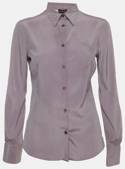 Emporio Armani Purple Stretch Silk Long Sleeve Shirt M
