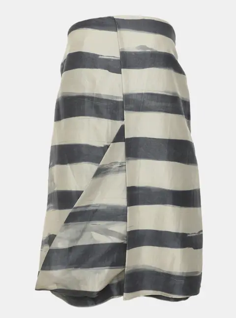 Emporio Armani Grey and Blue Striped Draped Silk Dress M