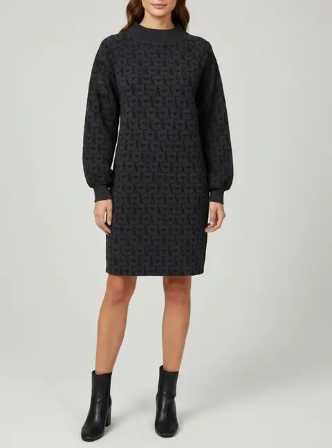 Emporio Armani Navy Blue Monogram Flocked Jersey Dress S