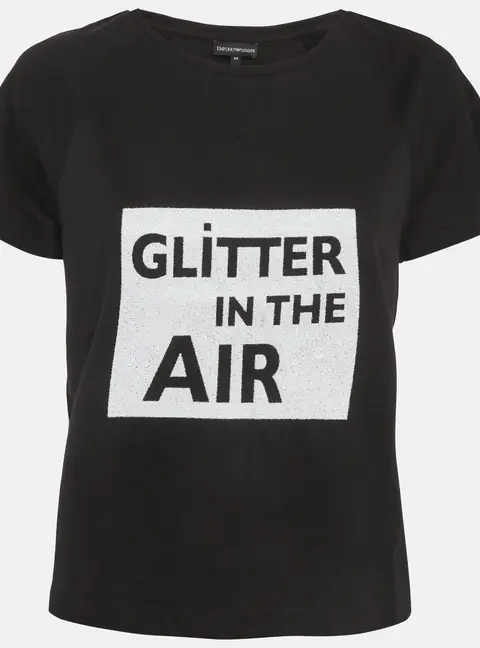 Emporio Armani Black Glitter Print Jersey Top M