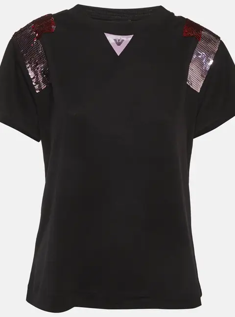Emporio Armani Black Sequin Detail Jersey T-Shirt M
