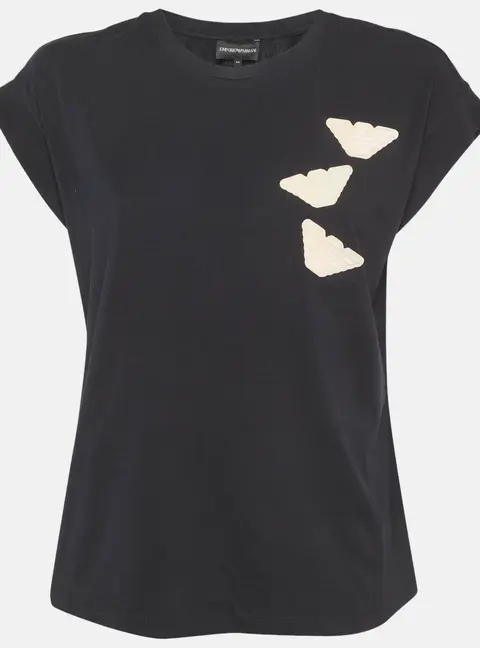 Emporio Armani Black Cotton knit Logo Applique T-Shirt M