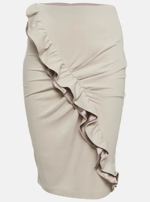 Emporio Armani Beige Jersey Ruffle Detail Pencil Skirt M