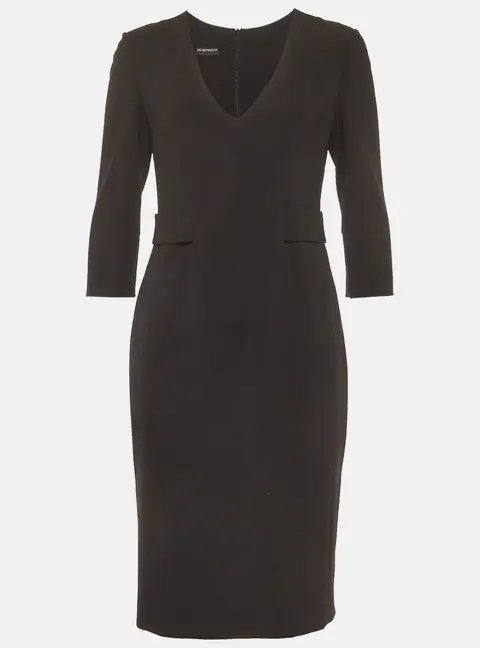 Emporio Armani Black Stretch Crepe V Neck Sheath Midi Dress M