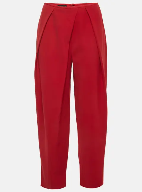 Emporio Armani Red Crepe Pleated Tapered Trousers S