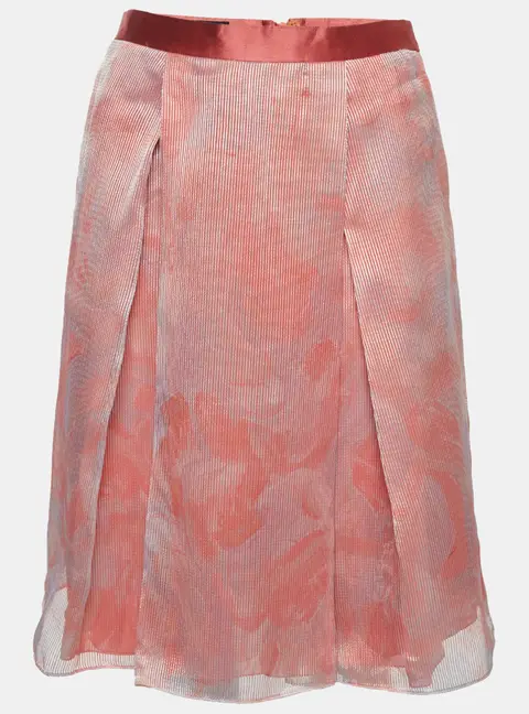 Emporio Armani Salmon Pink Organza Pleated Midi Skirt S