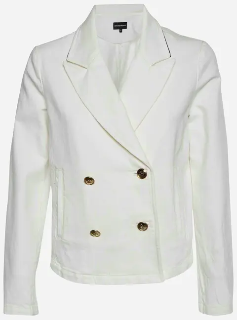Emporio Armani White Denim Double Breasted Cropped Sailor Jacket S
