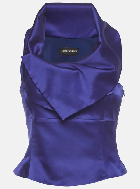 Emporio Armani Purple Satin Draped Sleeveless Top S