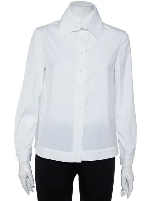 Emporio Armani White Cotton Extended Collar Detail Button Front Boxy Shirt M