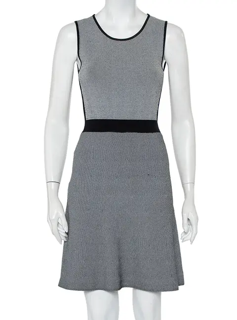 Emporio Armani Monochrome Patterned Knit Skater Dress S