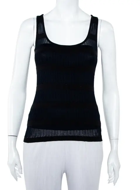 Emporio Armani Navy Blue & Black Knit Crossback Detail Tank Top S