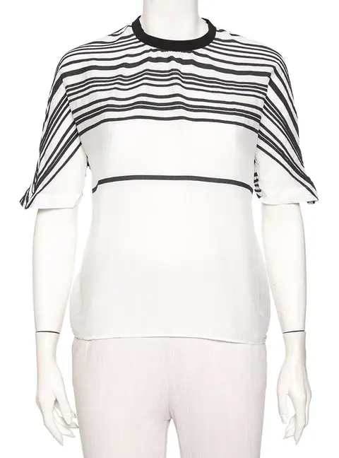 Emporio Armani White Cotton & Silk Striped Detail T-Shirt L