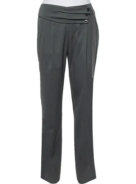 Emporio Armani Grey Wool Pleated Detail Trousers M