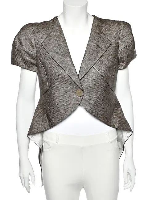 Emporio Armani Brown Synthetic Asymmetric Hem Blazer L