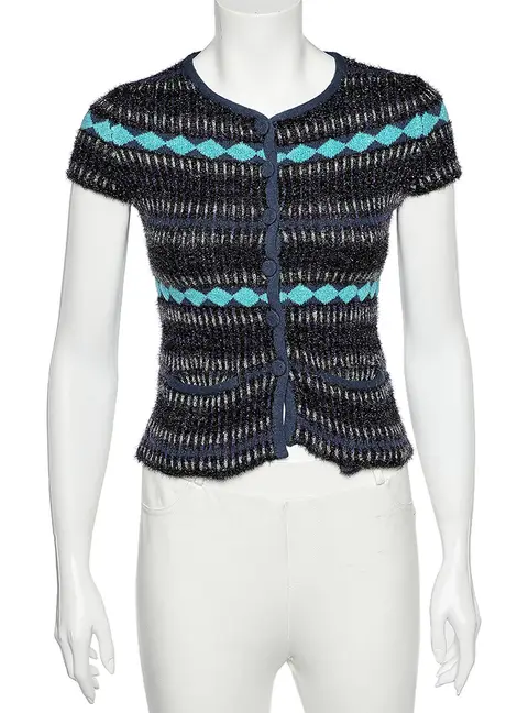 Emporio Armani Multicolor patterned Lurex Knit Button Front Top S