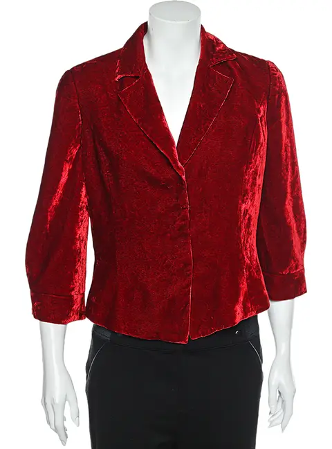 Emporio Armani Red Velvet Button Front Blazer L