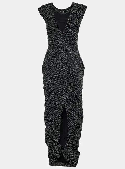 Emporio Armani Black Patterned Wool & Crepe Maxi Dress S