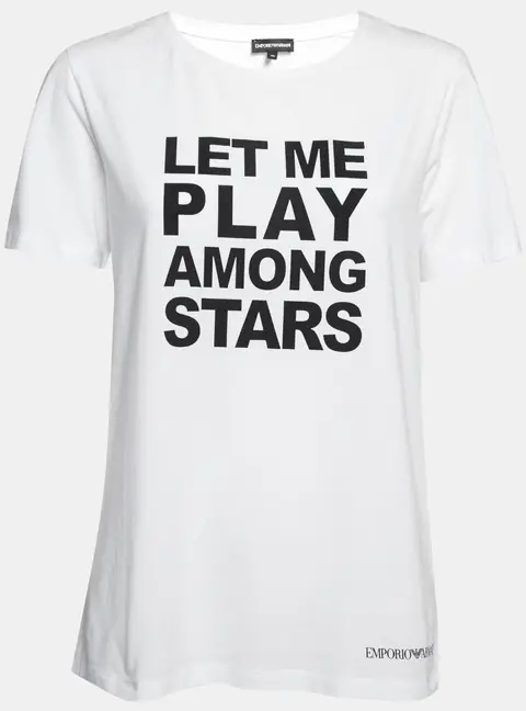 Emporio Armani White Printed Cotton Short Sleeve T-Shirt L
