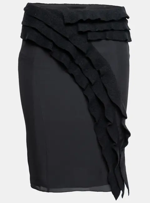 Emporio Armani Black Silk & Wool Ruffle Trimmed Skirt S
