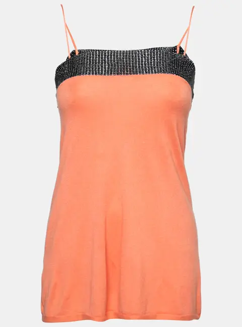 Emporio Armani Orange Beaded Detail Sleeveless Knit Top S