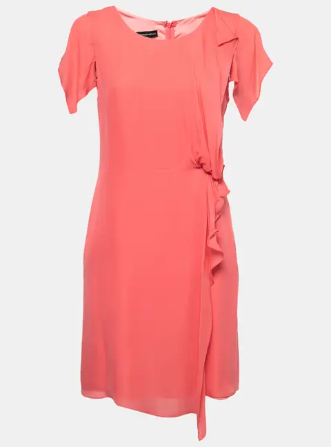 Emporio Armani Salmon Pink Silk Draped Detail Midi Dress M