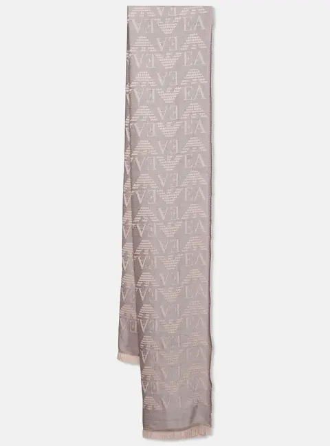 Emporio Armani Pink/Grey Monogram Jacquard Wool Blend Stole